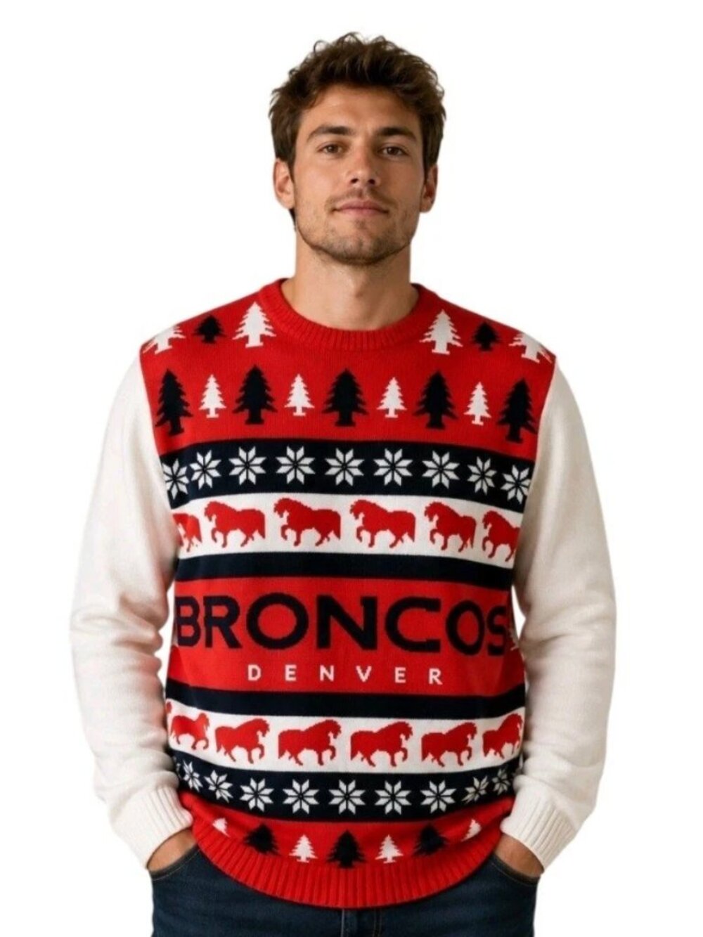 DENVER BRONCOS Ugly Christmas Holiday Sweater Medium